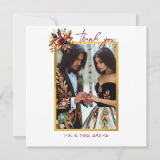 エレガントなゴールドリーフウェディングフォトサンキューカード サンキューカード