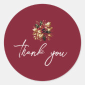 エレガントなゴールドリーフウェディングフォトサンキューカード ラウンドシール (正面)
