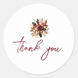 エレガントなゴールドリーフウェディングフォトサンキューカード ラウンドシール