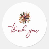 エレガントなゴールドリーフウェディングフォトサンキューカード ラウンドシール (正面)