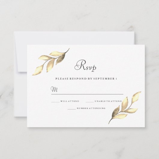 エレガントなゴールドリーフモダンウェディング招待状 RSVP (裏面)