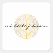 エレガントなゴールドリーフロゴ（白地） スクエアシール (正面)