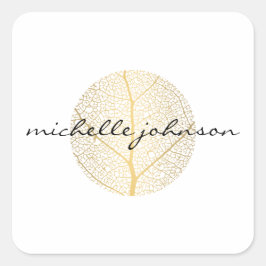 エレガントなゴールドリーフロゴ（白地） スクエアシール