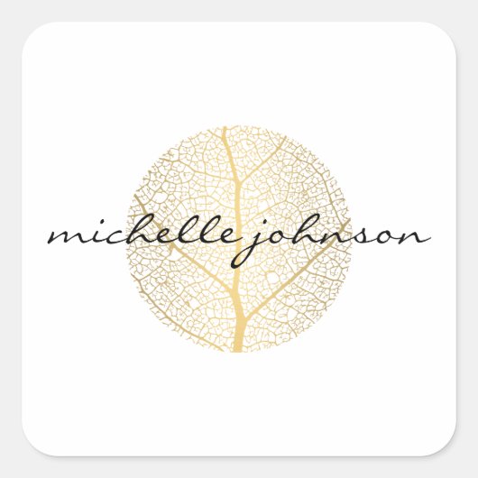 エレガントなゴールドリーフロゴ（白地） スクエアシール (正面)
