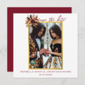 エレガントなゴールドリーフ結婚式の写真日付を保存 セーブザデート (正面/裏面)