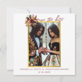 エレガントなゴールドリーフ結婚式の写真日付を保存 セーブザデート