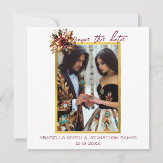 エレガントなゴールドリーフ結婚式の写真日付を保存 セーブザデート