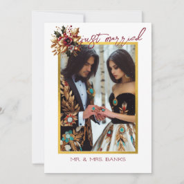 エレガントなゴールドリーフ ウェディング フォト 感謝カード 招待状