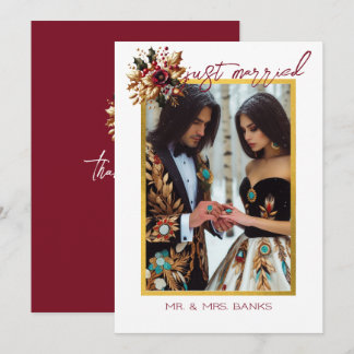 エレガントなゴールドリーフ ウェディング フォト 感謝カード 招待状