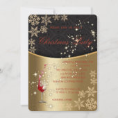 エレガントなゴールドレッドガラス クリスマスオフィスパーティー 招待状 (正面)