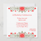 エレガントなゴールドレッドフラワーのエッチングカスタム招待状 招待状 (裏面)