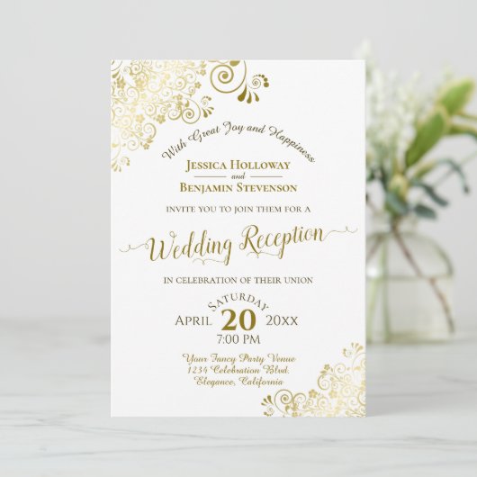 エレガントなゴールドレースとホワイトの結婚式 招待状 (スタンド正面)