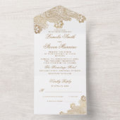 エレガントなゴールドレースボーダー結婚式 RSVP付き オールインワン招待状 (内側)