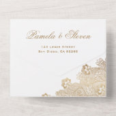 エレガントなゴールドレースボーダー結婚式 RSVP付き オールインワン招待状 (裏面)