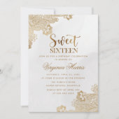 エレガントなゴールドレース オーナメント スウィート シックスティーン 16歳の誕生日 招待状 (正面)