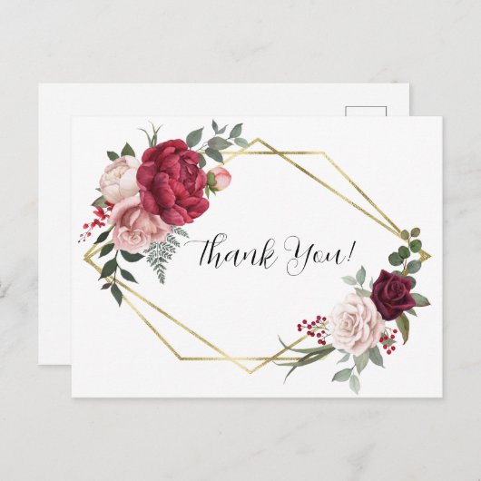 エレガントなゴールド幾何学模様の花柄感謝カード ポストカード (正面/裏面)