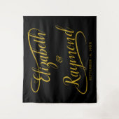 エレガントなゴールド手書きスワッシュカリグラフィー結婚式 タペストリー (正面)