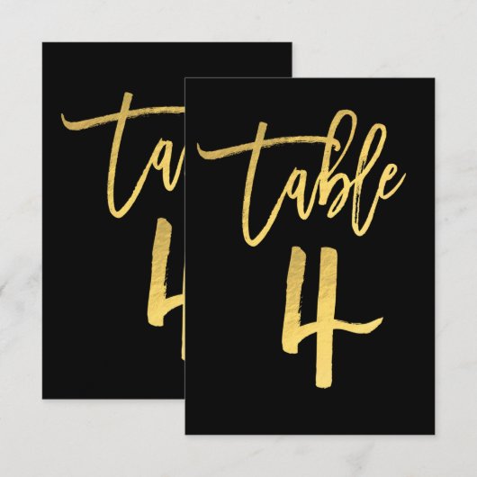 エレガントなゴールド箔のモダンスクリプトテーブルナンバー4 招待状 (正面/裏面)