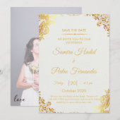 エレガントなゴールド箔の結婚式招待状カード 招待状 (正面/裏面)