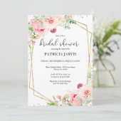 エレガントなゴールド箔の花柄幾何学模様のブライズシャワー 招待状 (スタンド正面)