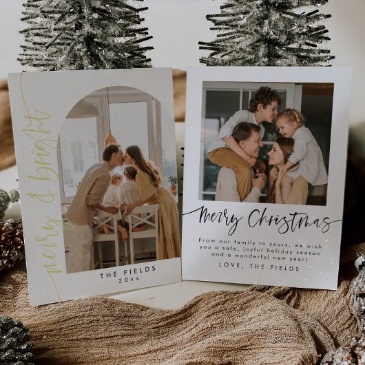 エレガントなゴールド箔アーチ写真ホリデーカード 箔シーズンカード