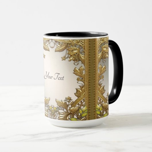 エレガントなゴールド装飾花模様マグ マグカップ (正面右)