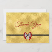 エレガントなゴールド赤の蝶ネクタイのイニシャル サンキューカード (正面)