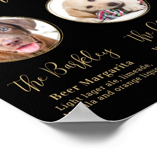 エレガントなゴールド3枚の写真ペットウェディングシグネチャードリンク ポスター (角)