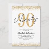 エレガントなゴールド90歳の誕生日パーティー 招待状 (正面)