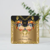 エレガントなゴールド イエロー 鳥 ブラック 70歳の誕生日 招待状 (スタンド正面)