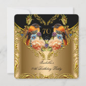 エレガントなゴールド イエロー 鳥 ブラック 70歳の誕生日 招待状 (正面)