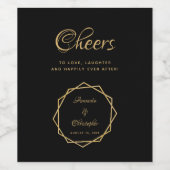 エレガントなゴールド オン ブラック モダン幾何学 ウェディング ワインラベル (シングルラベル)