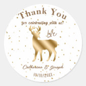 エレガントなゴールド & グリッターの鹿 お礼 ウェディング ラウンドシール (正面)