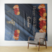 エレガントなゴールド & グリッター レッド バルーン 誕生日 タペストリー (インサイチュ(横))