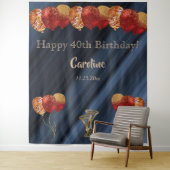 エレガントなゴールド & グリッター レッド バルーン 誕生日 タペストリー (インサイチュ)