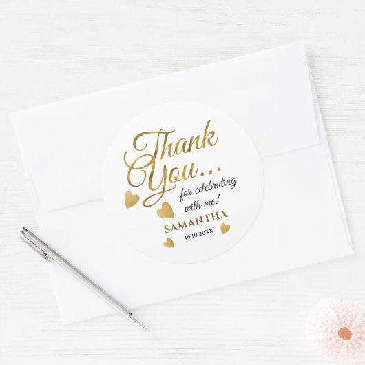エレガントなゴールド サンクス タイポグラフィーパーティー ファバー ラウンドシール (封筒)