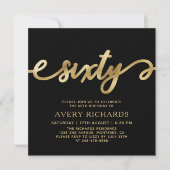 エレガントなゴールド シックスティ スクリプト ブラック 60歳の誕生日 招待状 (正面)