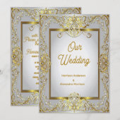 エレガントなゴールド＆シルバーの結婚式招待状 – 繊細で豪華なデザイン 招待状 (正面/裏面)