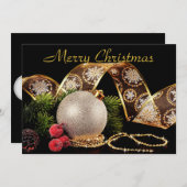 エレガントなゴールド、シルバー、ブラックのクリスマスホリデーグリーティング シーズンカード (正面/裏面)