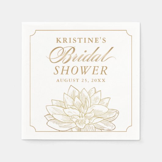 エレガントなゴールド ダリア フラワー ブライダル シャワー スタンダードカクテルナプキン (正面)