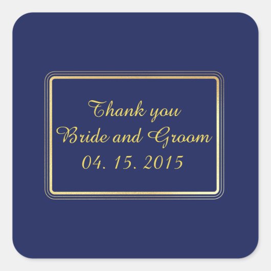 エレガントなゴールド ネイビーブルーのお礼ステッカータグ スクエアシール (正面)