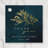 エレガントなゴールド ネイビー 水中の海藻 ベビーシャワー フェイバータグ (正面)