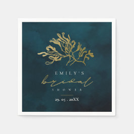 エレガントなゴールド ネイビー 水中 海藻 ブライダルシャワー スタンダードカクテルナプキン