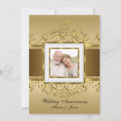 エレガントなゴールド&パール スワール フォト 50周年 招待状 (正面)