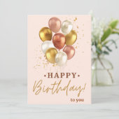 エレガントなゴールド＆ピンクの風船 ハッピーバースデーカード 招待状 (スタンド正面)