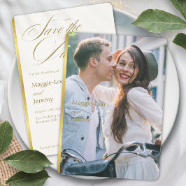 エレガントなゴールド ブッシュ フラワー スクリプト ウェディング フォト セーブザデート