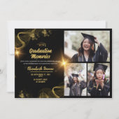 エレガントなゴールド＆ブラックのカスタム卒業パーティー招待状 招待状 (正面)