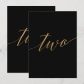 エレガントなゴールド＆ブラックのカリグラフィーテーブルナンバー2 招待状 (正面/裏面)