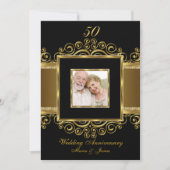 エレガントなゴールド&ブラックの渦巻き写真 50周年記念 招待状 (正面)