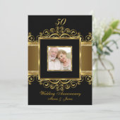 エレガントなゴールド&ブラックの渦巻き写真 50周年記念 招待状 (スタンド正面)